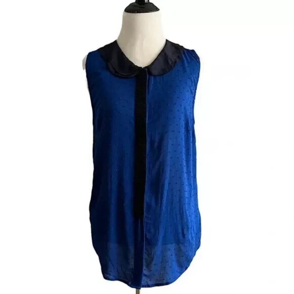 Anthropologie Postmark Louisa Blouse Top Peter Pan Collar Blue Swiss Dot sz 6 - Picture 4 of 5